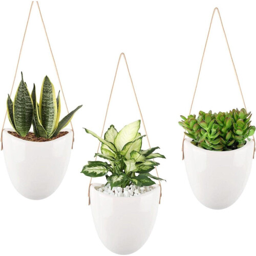 Hangende muurplantenbakken keramische plantenhouder - wit - 3 stuks