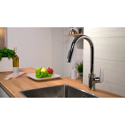 Hansgrohe Focus M41 - Keukenmengkraan -Ééngreeps bediening - Uittrekbare vuistdouche - 240mm - Mat Zwart - 2 straalsoorten
