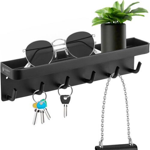 Happy Goods Sleutelrekje - Sleutelhouder - Zelfklevend - RVS - Zwart - Inclusief legplank Tweedehands