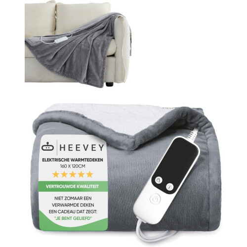 Heevey Elektrische Deken - Warmtedeken 120x160cm - 5 warmtestanden - Grijs