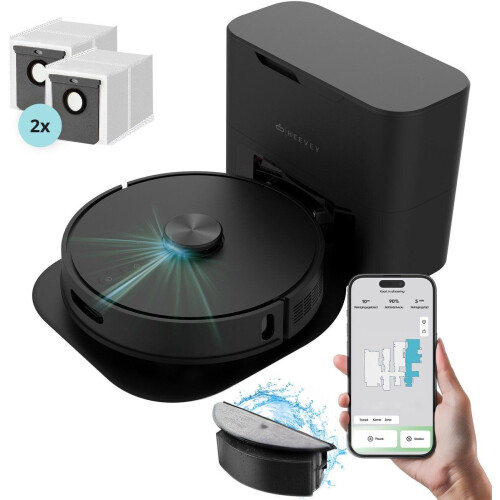 Heevey Robotstofzuiger Pro - Robotstofzuiger - Dweilfunctie - Automatisch afzuigstation - Zwart