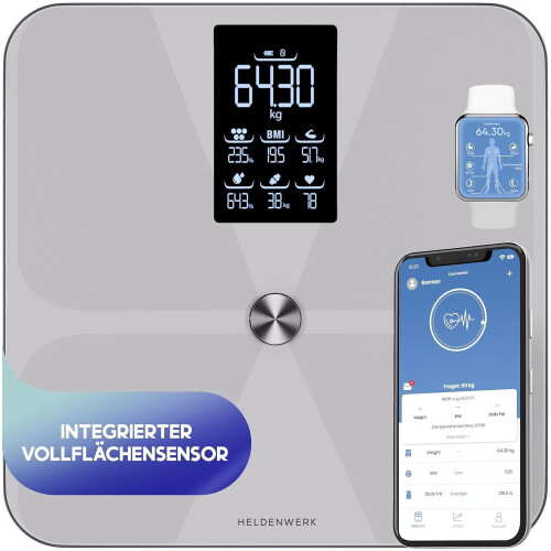 Heldenwerk Weegschaal - Digitaal - 180KG - Bluetooth - Grijs Tweedehands