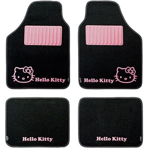 Hello Kitty KIT3013 - Vloermattenset - Antislip - Zwart Roze (4 pcs)