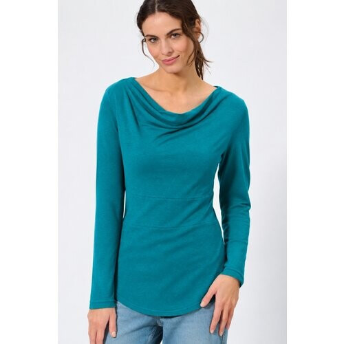Hempage dames vegan Longsleeve Top Colkraag Lagoon Blue Tweedehands