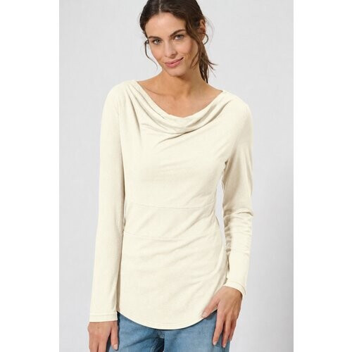 Hempage dames vegan Shirt Met Lange Mouwen Cowl Neck Naturel Tweedehands