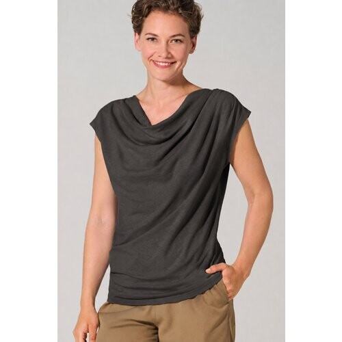 Hempage dames vegan T-Shirt Cowl Neck Top Zwart Tweedehands