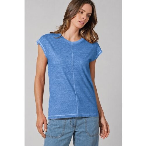 Hempage dames vegan T-Shirt Decoratieve Naden Oceaanblauw Tweedehands