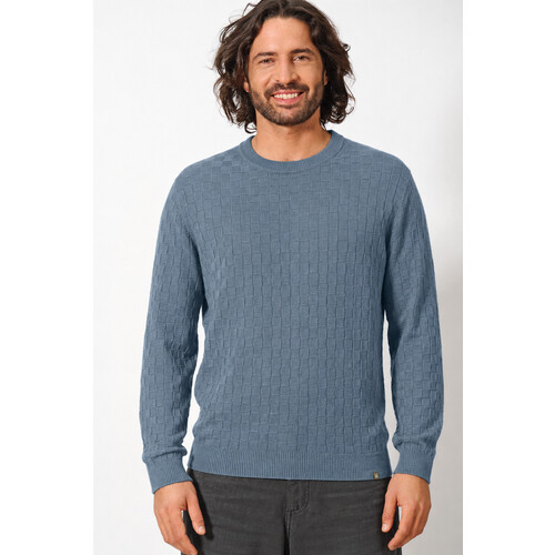 Hempage mannen vegan Gebreide Trui Knitted Sweater Duifblauw Tweedehands