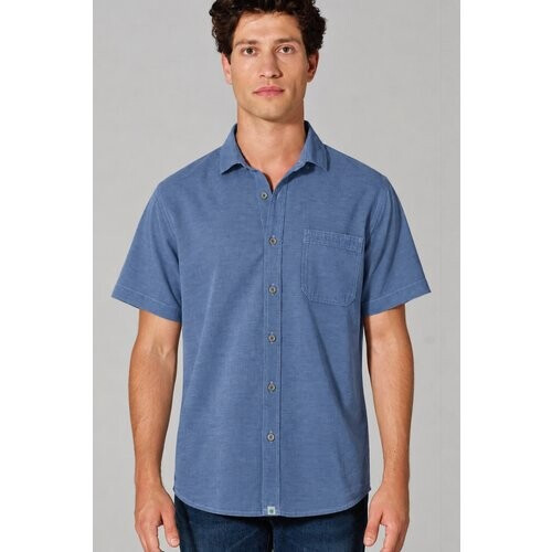 Hempage mannen vegan Overhemd Korte Mouw Blueberry Blauw Tweedehands