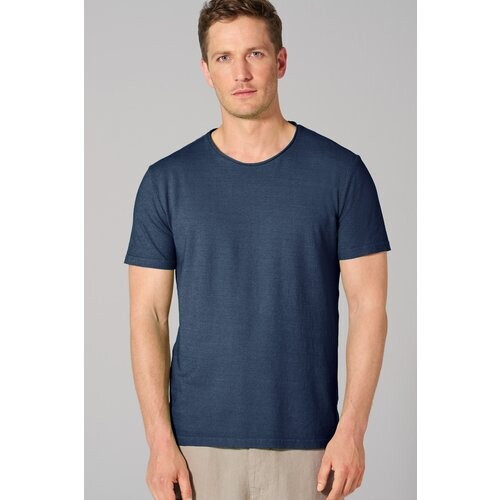 Hempage mannen vegan T-Shirt Rolled Hem Navy Tweedehands