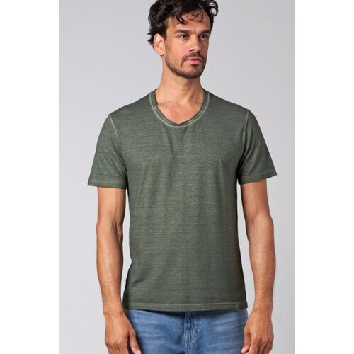 Hempage mannen vegan T-Shirt Rolled V-Neck Mosgroen Tweedehands
