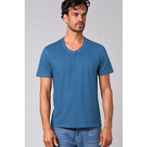 Hempage mannen vegan T-Shirt Rolled V-Neck Oceaanblauw Tweedehands