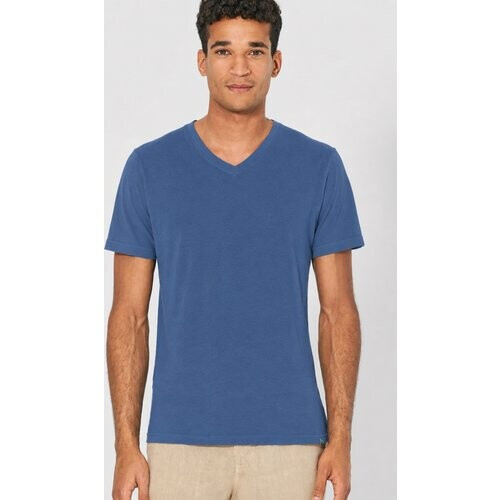 Hempage mannen vegan T-Shirt V-Hals Slim Fit Blauw Tweedehands