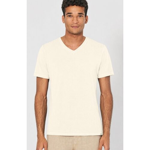 Hempage mannen vegan T-Shirt V-Hals Slim Fit Gebroken Wit Tweedehands