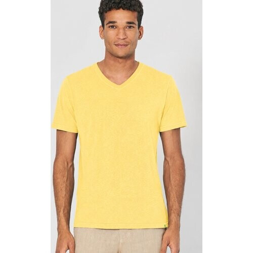Hempage mannen vegan T-Shirt V-Hals Slim Fit Geel Tweedehands