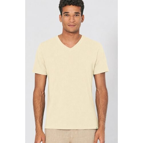 Hempage mannen vegan T-Shirt V-Hals Slim Fit Gobi Beige Tweedehands