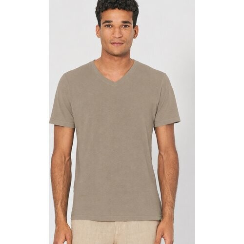 Hempage mannen vegan T-Shirt V-Hals Slim Fit Grit Beige Tweedehands