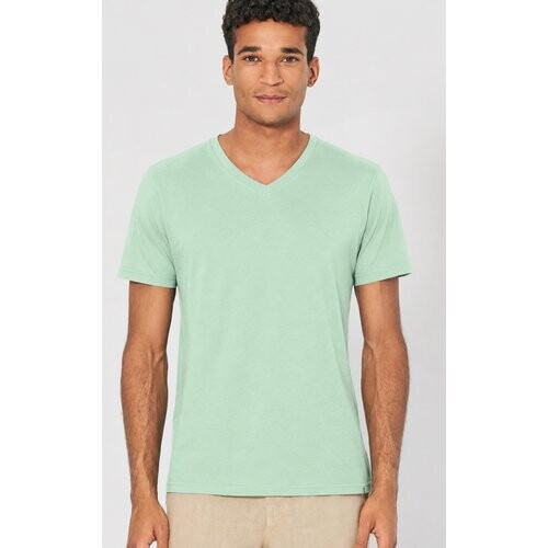 Hempage mannen vegan T Shirt V Hals Slim Fit Mintgroen Tweedehands