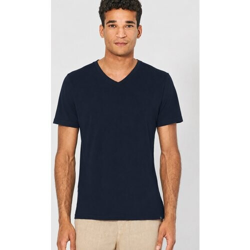 Hempage mannen vegan T-Shirt V-Hals Slim Fit Navy Tweedehands