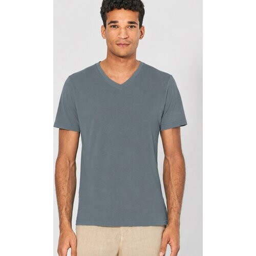 Hempage mannen vegan T-Shirt V-Hals Slim Fit Titanium Tweedehands
