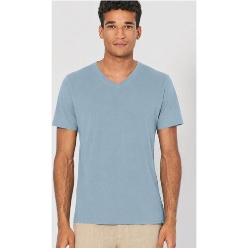 Hempage mannen vegan T-Shirt V-Hals Slim Fit Wave Blauw Tweedehands