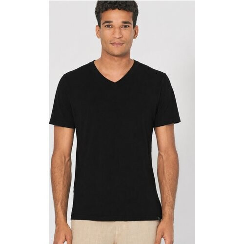 Hempage mannen vegan T-Shirt V-Hals Slim Fit Zwart Tweedehands