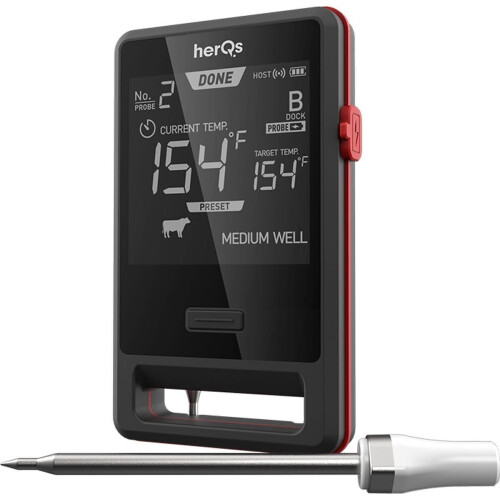 herQs Pin PRO - BBQ thermometer - Draadloos met 2 sondes - Tot 500°C - Bluetooth (2 stuks)