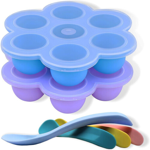 HI NATURE™ Babyvoeding bewaarbakjes - 100% BPA-vrij siliconen - Inclusief 4 babylepels (2 stuks)