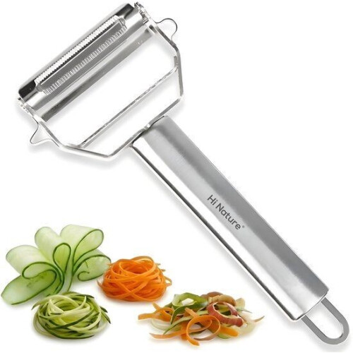 HI NATURE™ Dunschiller & Spiraalsnijder - 2-in-1 Julienne & Groente Schiller - RVS Zilver