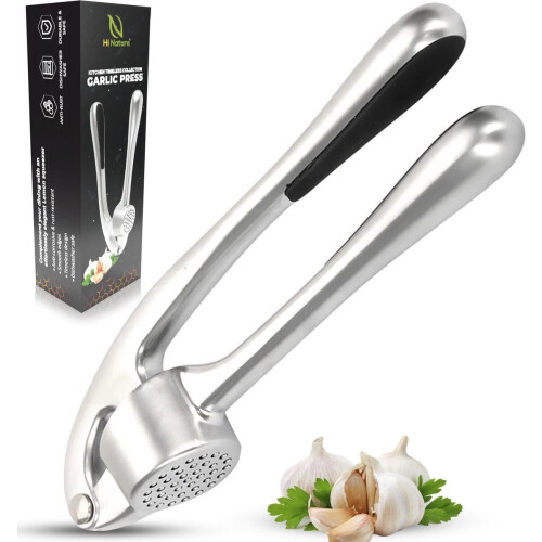 HI NATURE™ knoflookpers - RVS knoflook- en gemberpers - Ergonomische handgreep - Vaatwasserbestendig - Zilver Tweedehands
