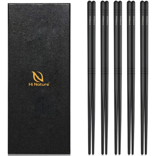 HI NATURE™ Luxe Chopsticks Set - Koreaanse Eetstokjes - Herbruikbaar en Vaatwasserbestendig - Antislip - Zwart (5 paar)