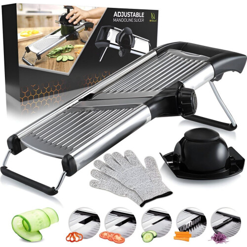 HI NATURE™ Luxe Groentesnijder Mandoline RVS - Multifunctionele Snijder met Veiligheidshandschoen - Zilver Tweedehands