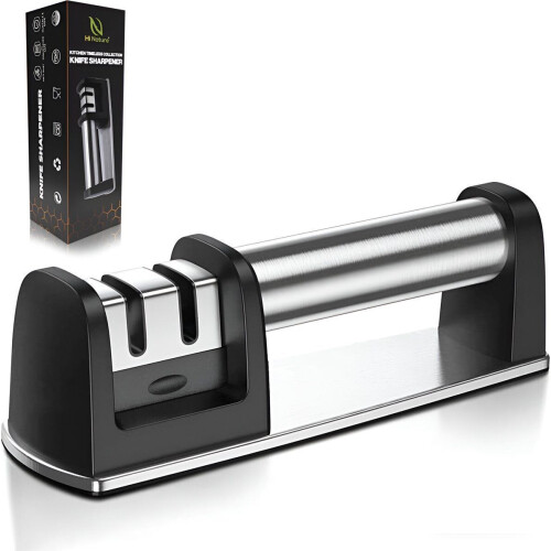 HI NATURE™ Professionele Messenslijper - Aanzetstaal - Doortrekslijper – Antislip - Scharenslijper - Messen slijper - Knife sharpener - RVS