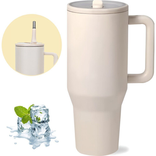 HI NATURE™ Luxe RVS Thermosbeker met Handvat en Rietje 1.2 liter (40oz) / Travel Cup - Tumbler Drinkfles – Waterfles – Dubbelwandige isolatie - Travel