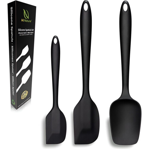 HI NATURE™ Spatel set - Siliconen spatels BPA vrij - Hittebestendig en vaatwasserbestendig - Zwart (3 stuks)
