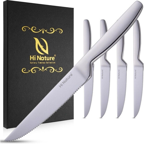 HI NATURE™ Steakmessen - Messenset RVS - 4x Vaatwasserbestendig 22cm - Zilver (4 stuks)