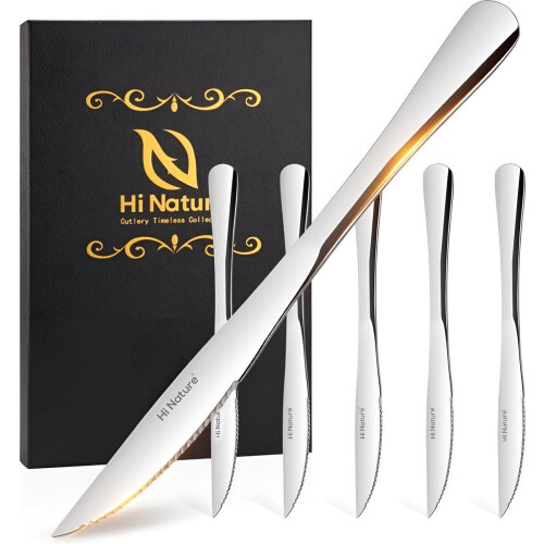 HI NATURE™ Steakmessen - Messenset RVS - 6x Vaatwasserbestendig 22cm - Zilver (6 stuks) Tweedehands