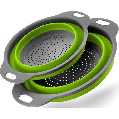 HI NATURE™ Vergiet Opvouwbaar set van 2 stuks - Inklapbaar Siliconen Vergiet - 1 Groot en 1 Klein - 100% BPA Vrij | Vaatwasbestendig - Hittebestendig | Makkelijk Opbergen - Groen