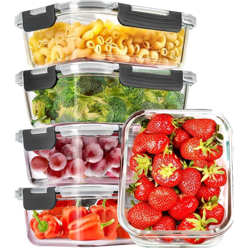 HI NATURE™ Vershoudbakjes Set - Glas - Luchtdicht - 1L - 5 stuks (set van 5)