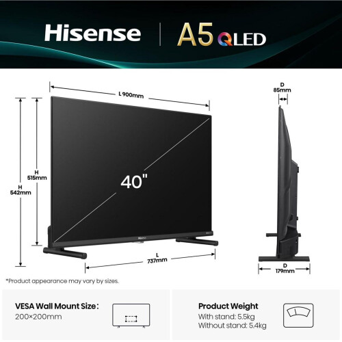 Hisense 40e5qt - 40 Inch Qled Full Hd Smart Tv - Vidaa | Nieuw (outlet)