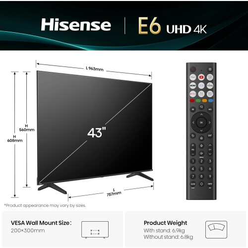 Hisense 43e6qt - 43 Inch - 4k Qled - 60 Hz - Smart Tv - Vidaa | Nieuw (outlet)