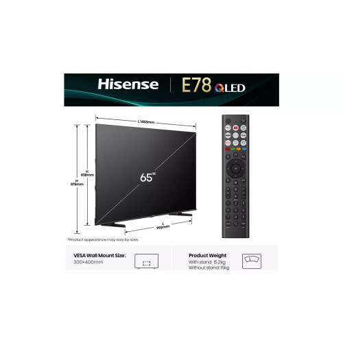 Hisense 65e78qt - 65 Inch - 4k Qled - 60 Hz - Smart Tv - Vidaa | Nieuw (outlet)