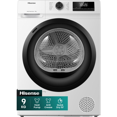 Hisense Dh1q902bw2 - Warmtepompdroger - 9 Kg - Auto Dry - 64 Db - Energieklasse A++ | Nieuw (outlet)