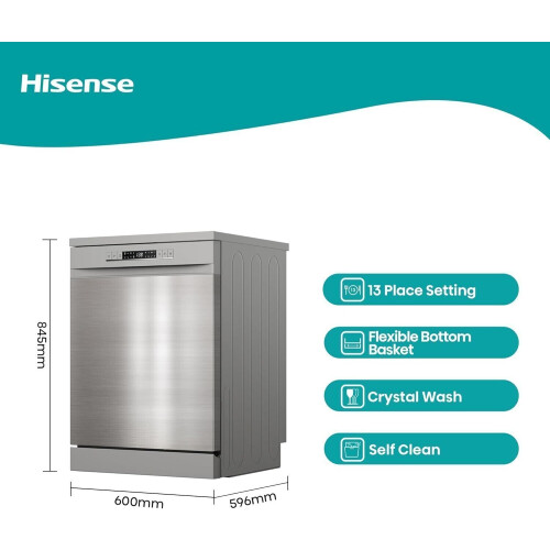 Hisense Hs622e90x - Vrijstaande Vaatwasser - 60 Cm - 13 Couverts - 47 Db - Energieklasse E