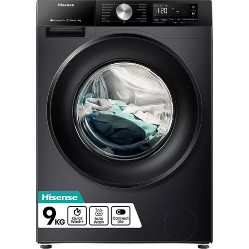 Hisense Wf3s9043bb3 - Wasmachine - 9 Kg - 1400 Tpm - Stoomfunctie - Energieklasse A - Zwart | Nieuw (outlet) Tweedehands