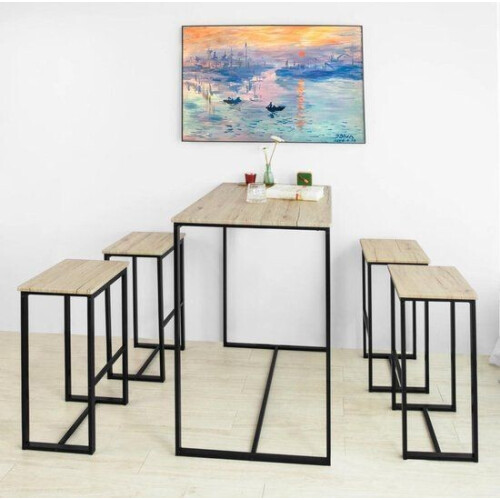 Hoge Bartafel - Bartafel met 4 Krukken - Modern Industrieel Design - Beige