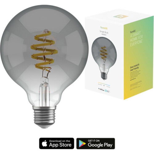 Hombli Smart Filament Bulb - E27 G95 - Smokey - Globe - Warm wit licht - Koel wit licht - Vintage look - Wifi - 1 Stuk Tweedehands