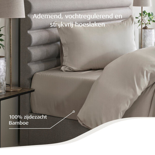 Home by TEMPUR® - Topper Hoeslaken - Zijdezacht Bamboe - 180 x 200 x 9 cm - Strijkvrij - Kleur Nature Tweedehands