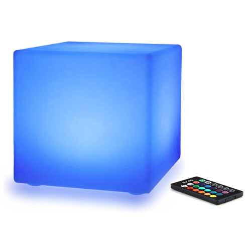 Hortensus - LED Kubus / Bijzettafel - Draadloos, Weerbestendig, Instelbare RGB Kleuren - 60 x 60 x 6