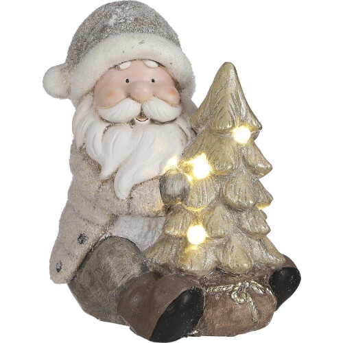 House of Seasons Kerstman Kerstbeeld met Verlichting - L22,5  x B21,5 x H25,5 - Grijs